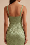 Square Neck Floral Light Green Corset Sheath Wedding Guest Dress
