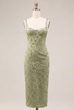 Square Neck Floral Light Green Corset Sheath Wedding Guest Dress