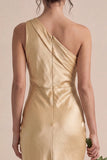 One Shoulder Gold Sheath Midi Dress