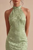Halter Mermaid Floral Light Green Wedding Guest Dress