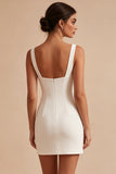 Square Neck Bodycon Corset Little White Dress With 3D Flower