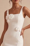 Square Neck Bodycon Corset Little White Dress With 3D Flower