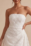 Strapless Floral A Line Lace Little White Dress With Sash
