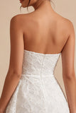 Strapless Floral A Line Lace Little White Dress With Sash