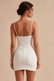 Corset Bodycon Spaghetti Straps Little White Dress With Ruch