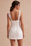 Square Neck Floral Lace Bodycon Little White Dress