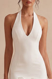 Halter Satin Bodycon Corset Little White Dress With 3D Flower