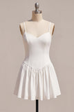 A Line Spaghetti Straps Simple Little White Dress
