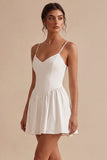 A Line Spaghetti Straps Simple Little White Dress