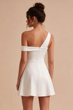 One Shoulder A Line Simple Satin Little White Dress