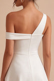 One Shoulder A Line Simple Satin Little White Dress