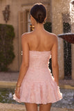 Floral Strapless Pink Beaded A Line Homecoming Dress