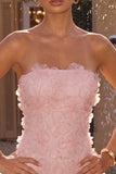 Floral Strapless Pink Beaded A Line Homecoming Dress