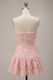 Floral Strapless Pink Beaded A Line Homecoming Dress