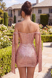 Sparkly Off The Shoulder Corset Bodycon Champagne Homecoming Dress