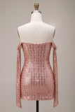 Sparkly Off The Shoulder Corset Bodycon Champagne Homecoming Dress