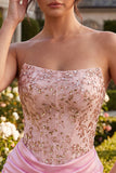 Strapless Corset Pink Sparkly Bodycon Homecoming Dress