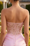 Strapless Corset Pink Sparkly Bodycon Homecoming Dress