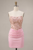 Strapless Corset Pink Sparkly Bodycon Homecoming Dress