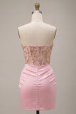 Strapless Corset Pink Sparkly Bodycon Homecoming Dress