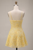 Yellow Floral A Line Spaghetti Straps Homecoming Dress With Beading