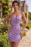 Corset Plum Bodycon Sequins Homecoming Dress With Bows