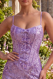 Corset Plum Bodycon Sequins Homecoming Dress With Bows