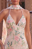 White Pink Floral Spaghetti Straps Bodycon Homecoming Dress With Fringes