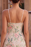 White Pink Floral Spaghetti Straps Bodycon Homecoming Dress With Fringes