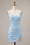 Sweetheart Sky Blue Sparkly Bodycon Homecoming Dress