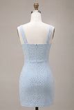 Square Neck Beaded Bodycon Sky Blue Homecoming Dress