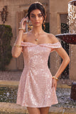 Off The Shoulder Sequins Pink A Line Homecoming Dress