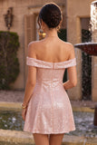 Off The Shoulder Sequins Pink A Line Homecoming Dress