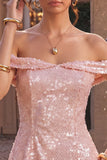Off The Shoulder Sequins Pink A Line Homecoming Dress
