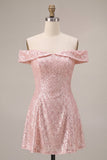 Off The Shoulder Sequins Pink A Line Homecoming Dress