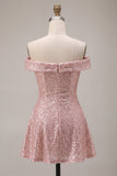 Off The Shoulder Sequins Pink A Line Homecoming Dress