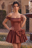 Off The Shoulder A Line Desert Rose Homecoming Dress With Bow