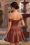 Off The Shoulder A Line Desert Rose Homecoming Dress With Bow
