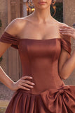 Off The Shoulder A Line Desert Rose Homecoming Dress With Bow