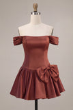 Off The Shoulder A Line Desert Rose Homecoming Dress With Bow