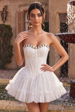 White Strapless Corset A Line Homecoming Dress With 3D Flowers