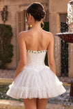 White Strapless Corset A Line Homecoming Dress With 3D Flowers