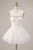 White Strapless Corset A Line Homecoming Dress With 3D Flowers