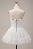 White Strapless Corset A Line Homecoming Dress With 3D Flowers