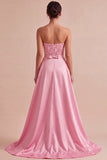 Pink Sequins Strapless Bodycon Homecoming Dress With Overskirt