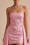 Pink Sequins Strapless Bodycon Homecoming Dress With Overskirt