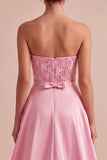 Pink Sequins Strapless Bodycon Homecoming Dress With Overskirt