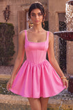 Square Neck Corset A Line Pink Homecoming Dress With Pearls