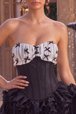 Strapless Corset Black A Line Tiered Homecoming Dress