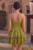 Strapless Sequin Floral Tiered A Line Green Homecoming Dress